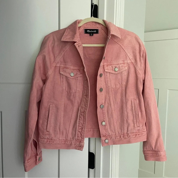 Madewell The Raglan Oversized Jean Jacket in Dusty Rose Pink - Picture 4 of 7